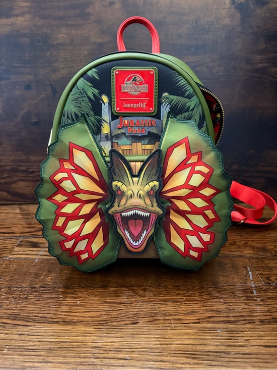 Loungefly Handbags - Loungefly Jurassic Park Dilophosaurus Mini Backpack - Green, Red & Yellow